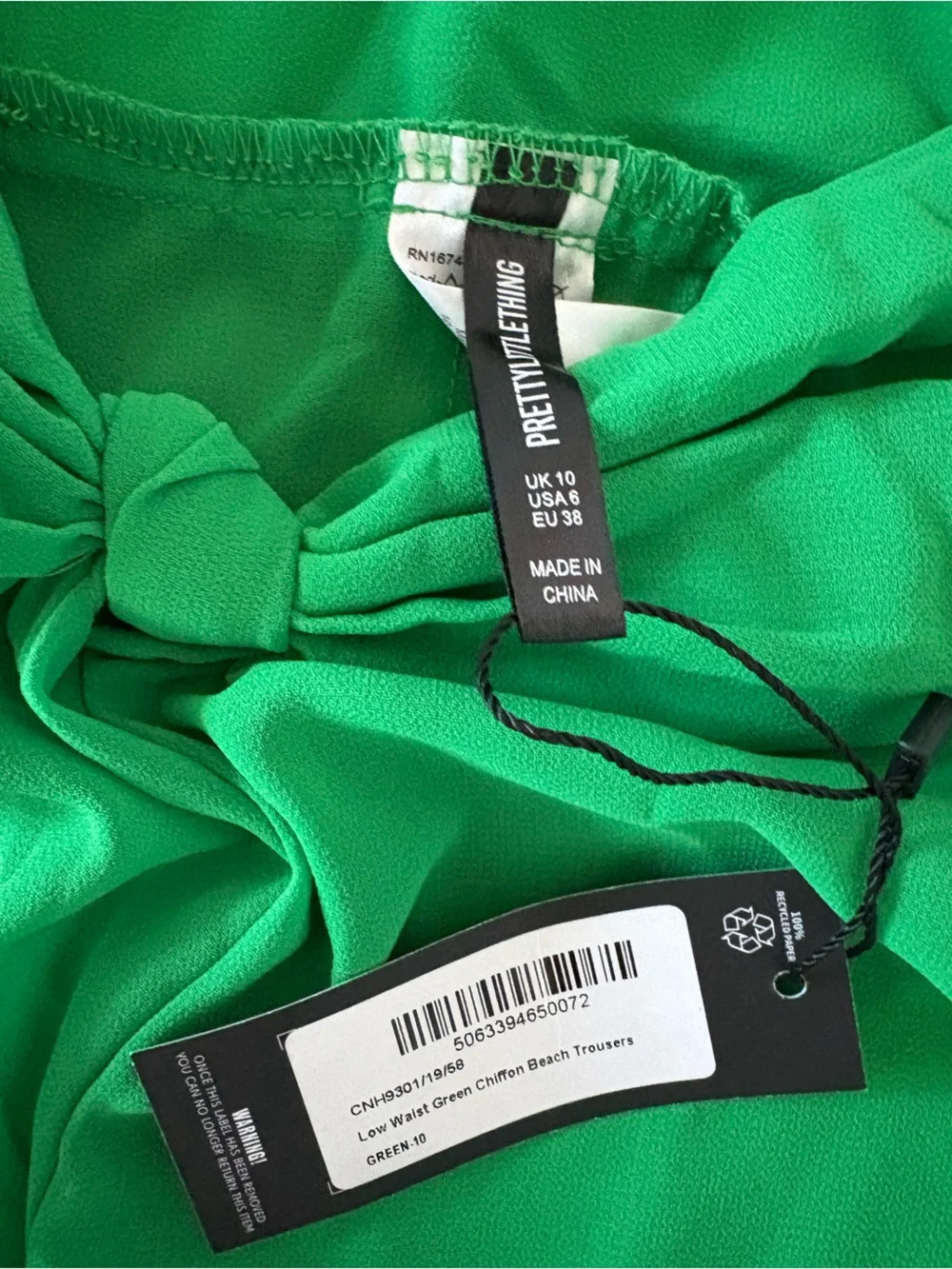 Pretty Little Thing Low Waist Wide Leg Sheer Green Chiffon Beach Pants NWT Sheer
